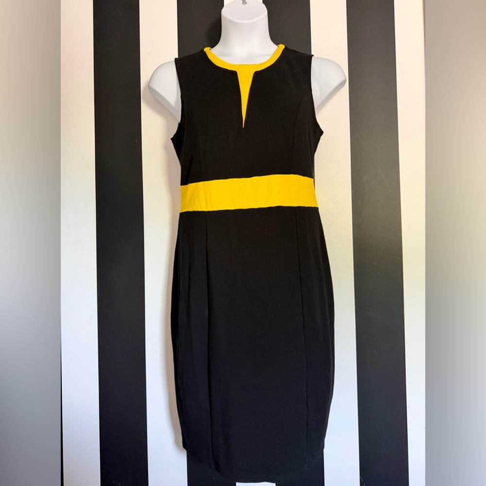 Black and Yellow Sleeveless Colorblock Sheath Dress - SZ XL